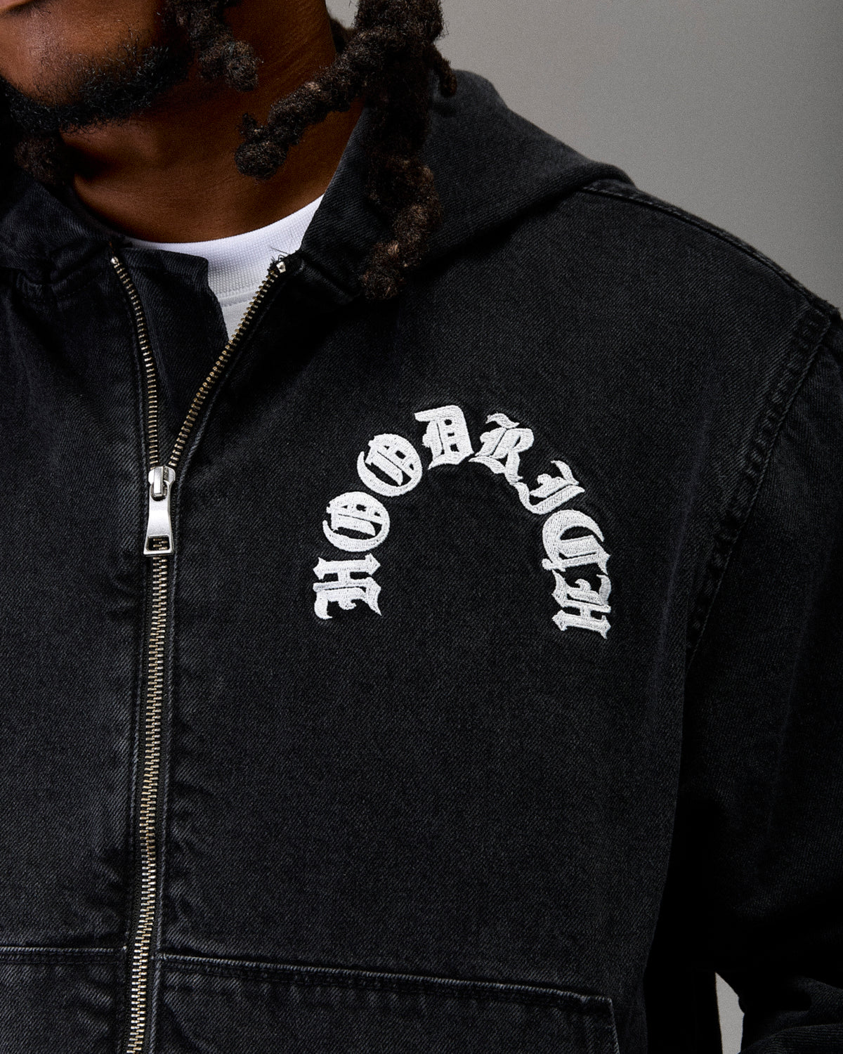 The Winner's Circle Denim Hooded Jacket - Black/White