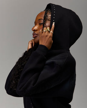 The Winner's Circle Aspen Mid Length Zip Hoodie - Black Wash