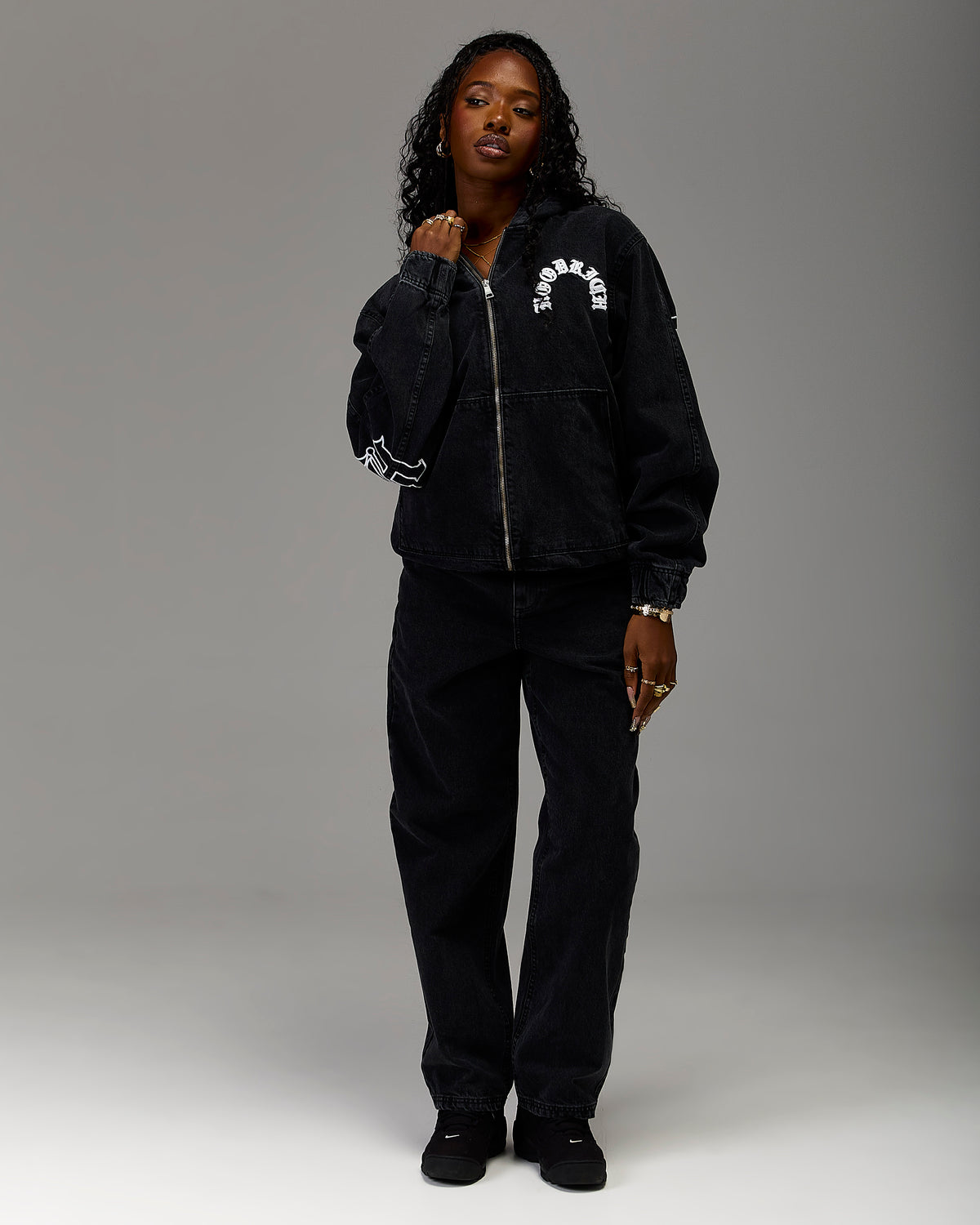 The Winner's Circle Denim Hooded Jacket - Black/White
