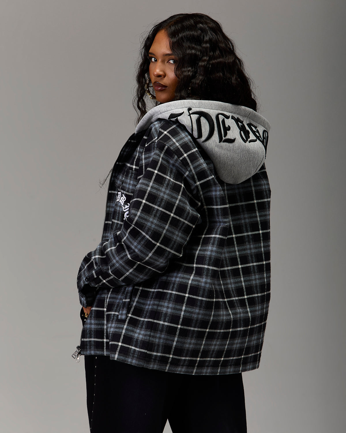 The Winner's Circle Hooded Plaid Shacket - Blue/Black