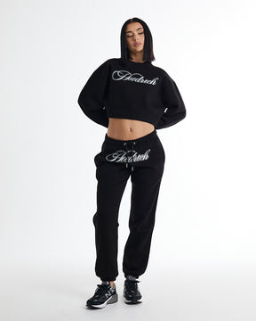 Figure Cropped Sweatshirt - Black/White/Rhinestone