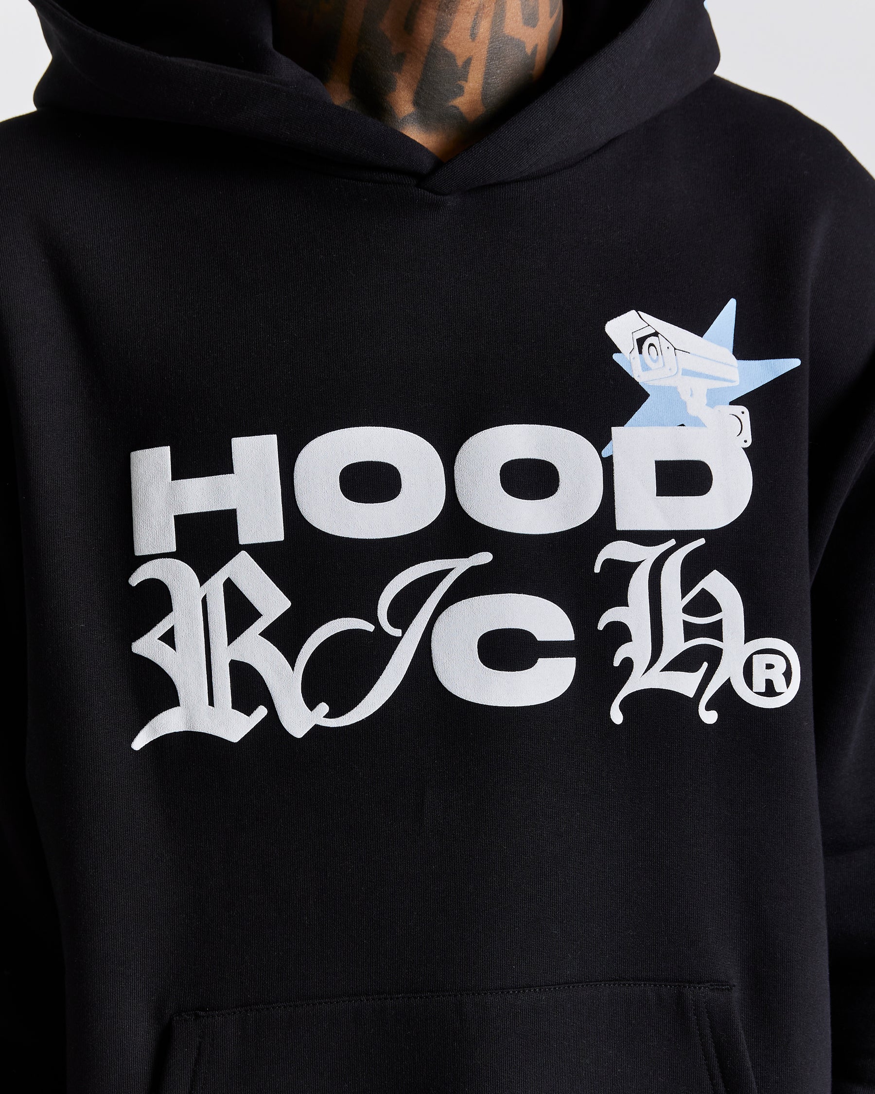 Surveillance Oversized Hoodie - Black/White/Blue