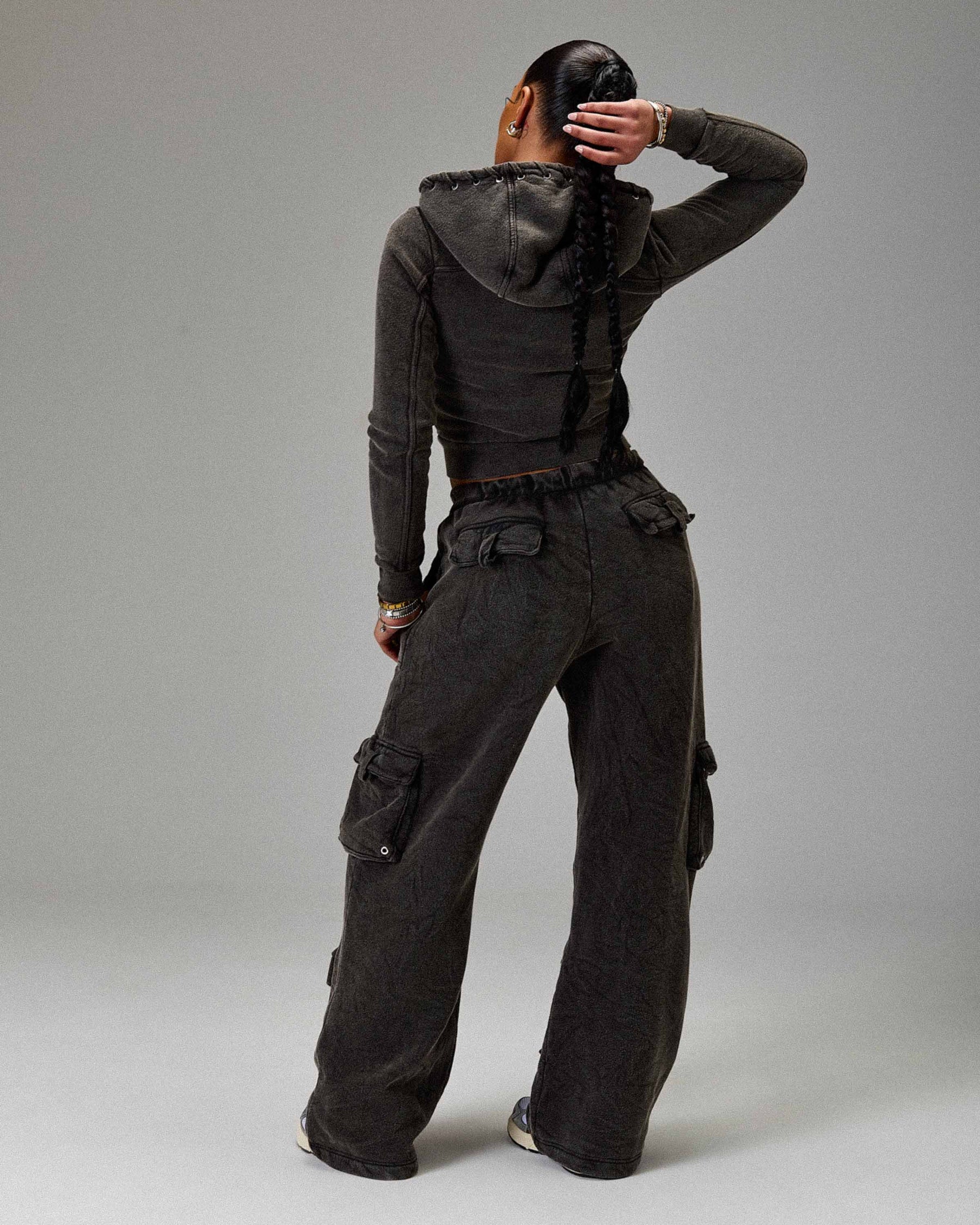 The Winner's Circle Token Oversized Wide Leg Joggers - Washed Black