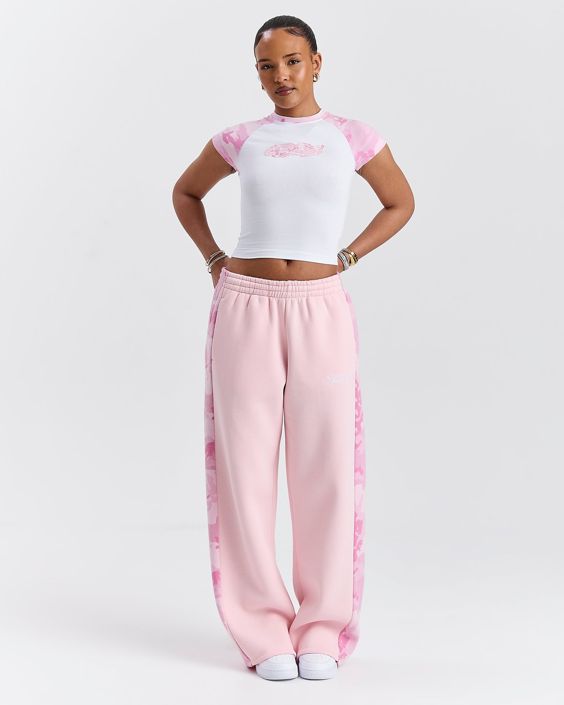 Field Oversized Wide Leg Joggers - Pink/White/Camo