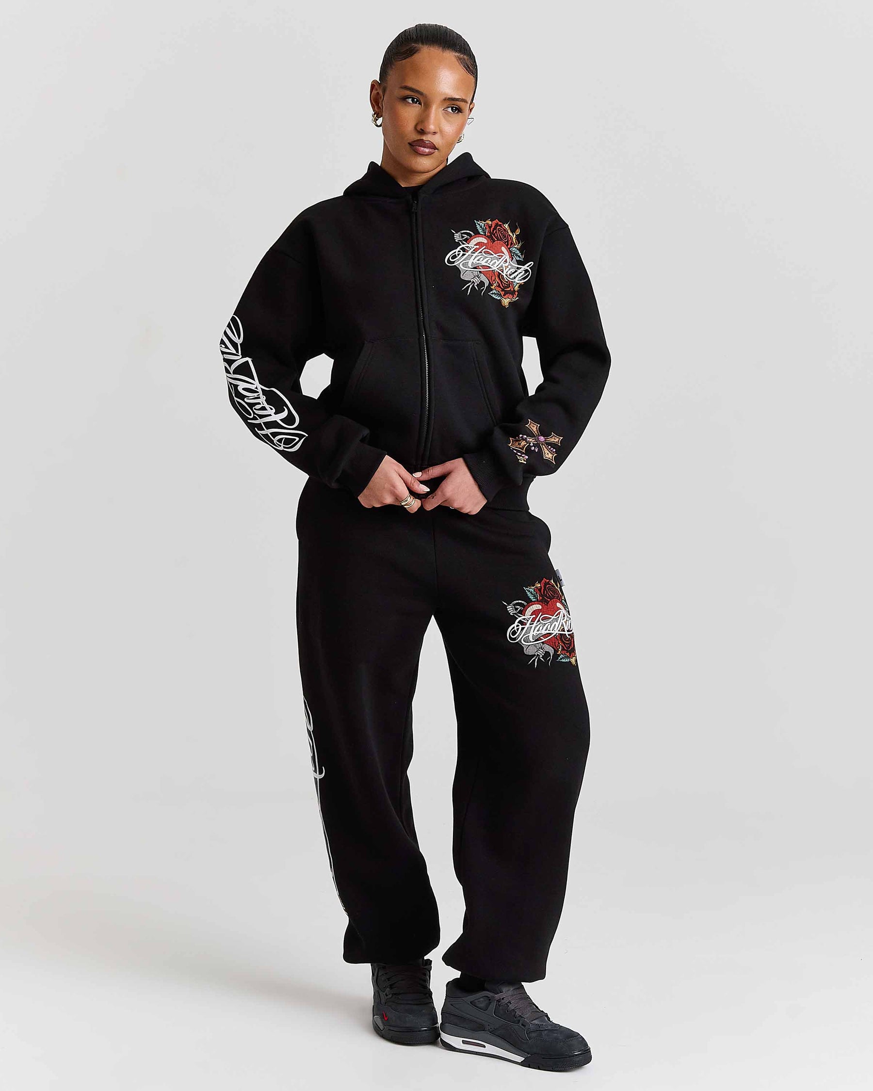 Vox Mid Length Zip Hoodie - Black/Red