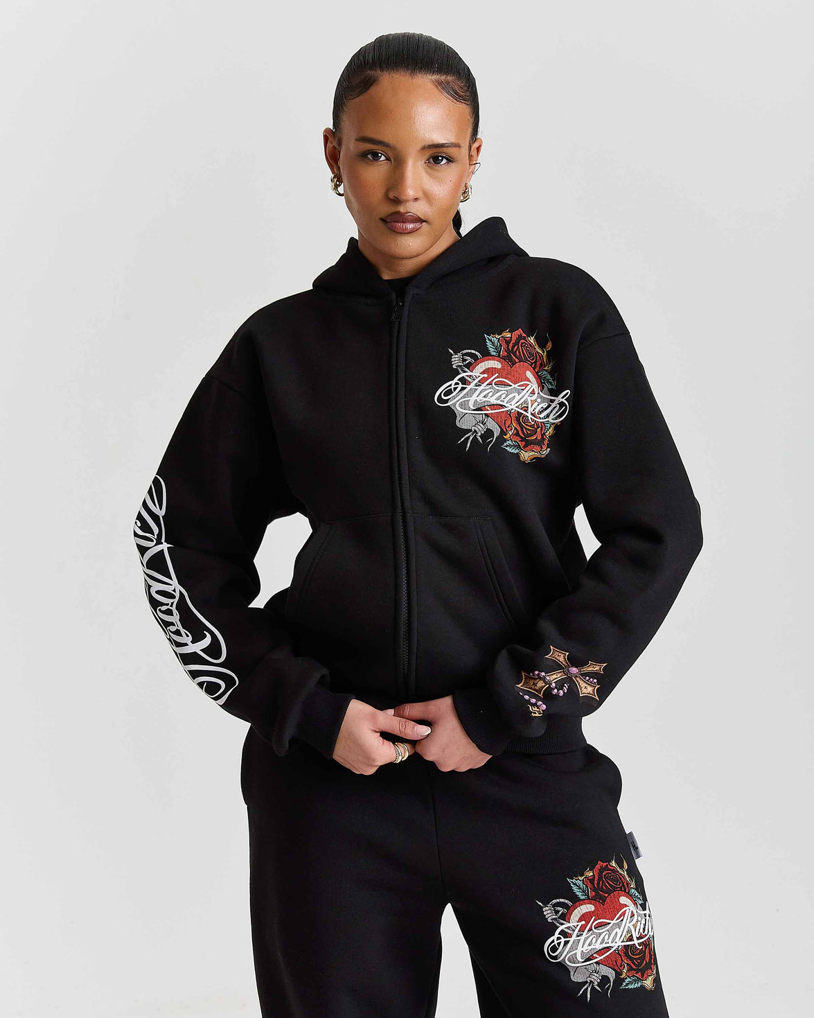 Vox Mid Length Zip Hoodie - Black/Red