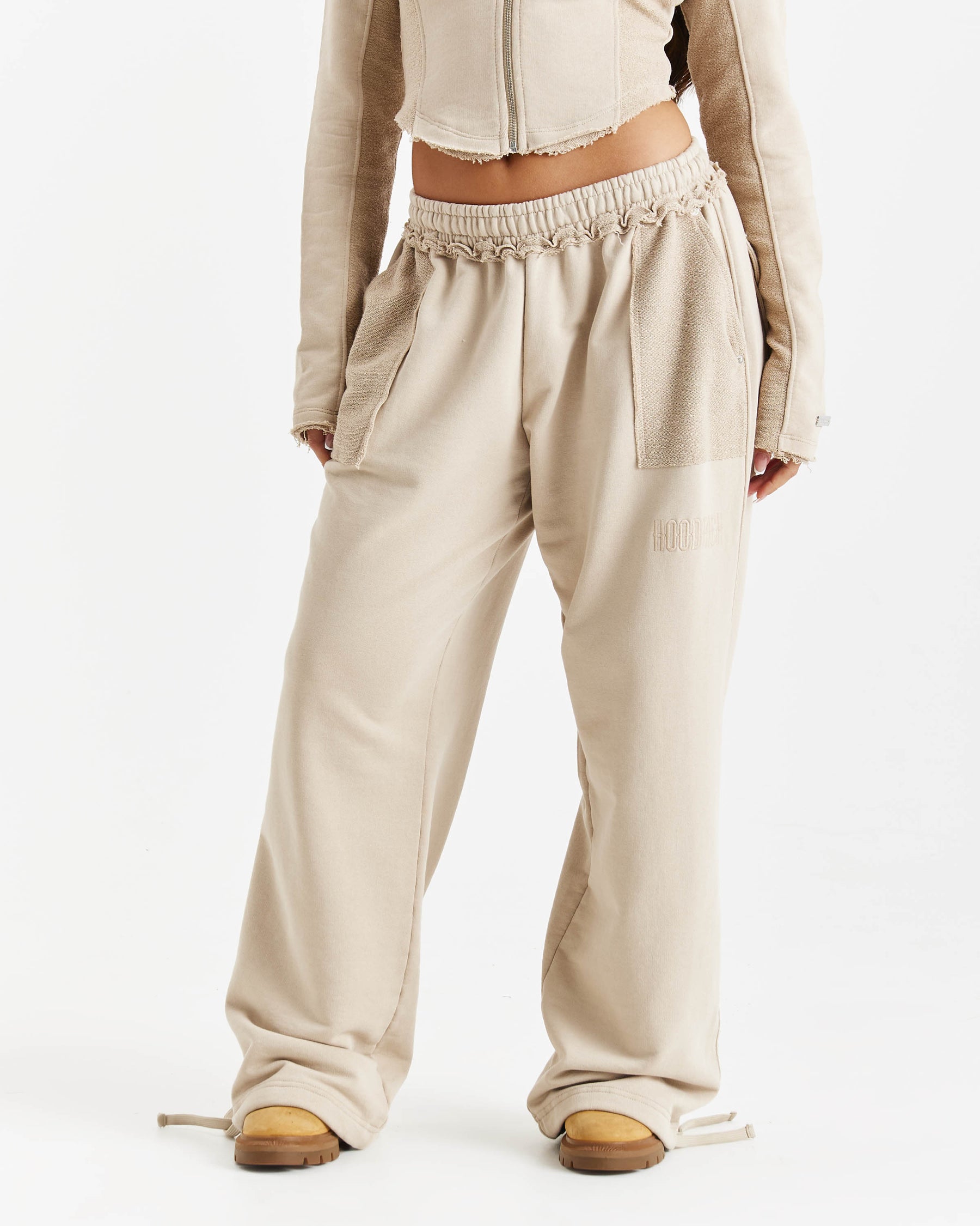 Havoc Oversized Wide Leg Joggers - Beige