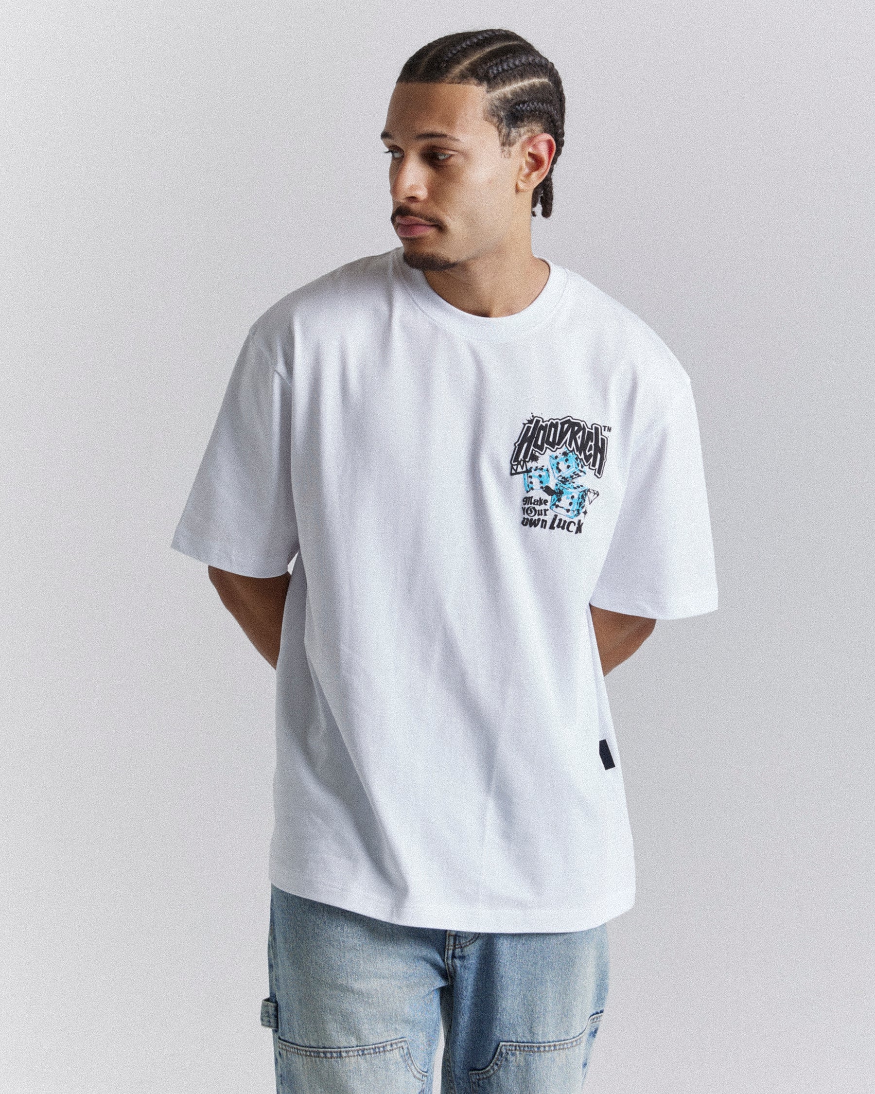 Fortune Oversized T-Shirt - White/Black/Blue