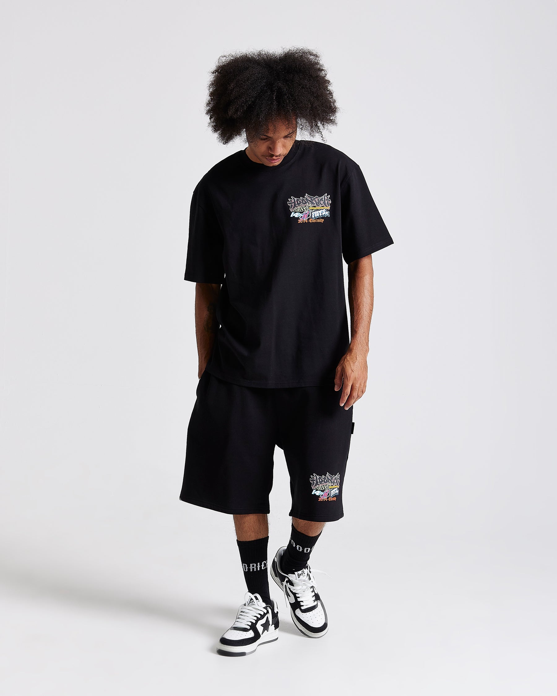 Graff Rave Oversized Shorts - Black/Grey/Pink
