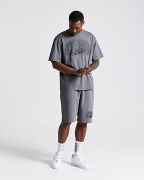 Iron Oversized Shorts - Grey/Rhinestones