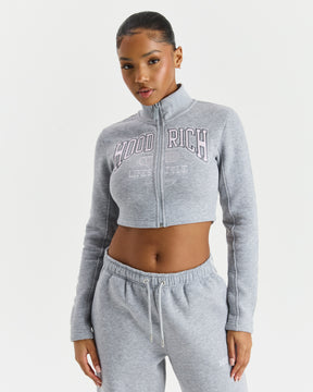 Prep Fitted Zip Through Track Top - Grey/Pink