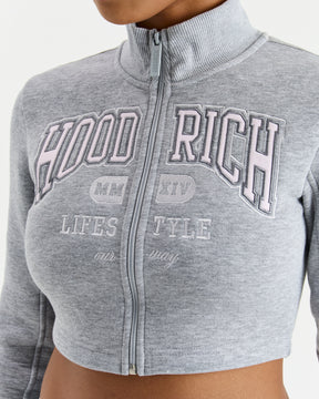 Prep Fitted Zip Through Track Top - Grey/Pink