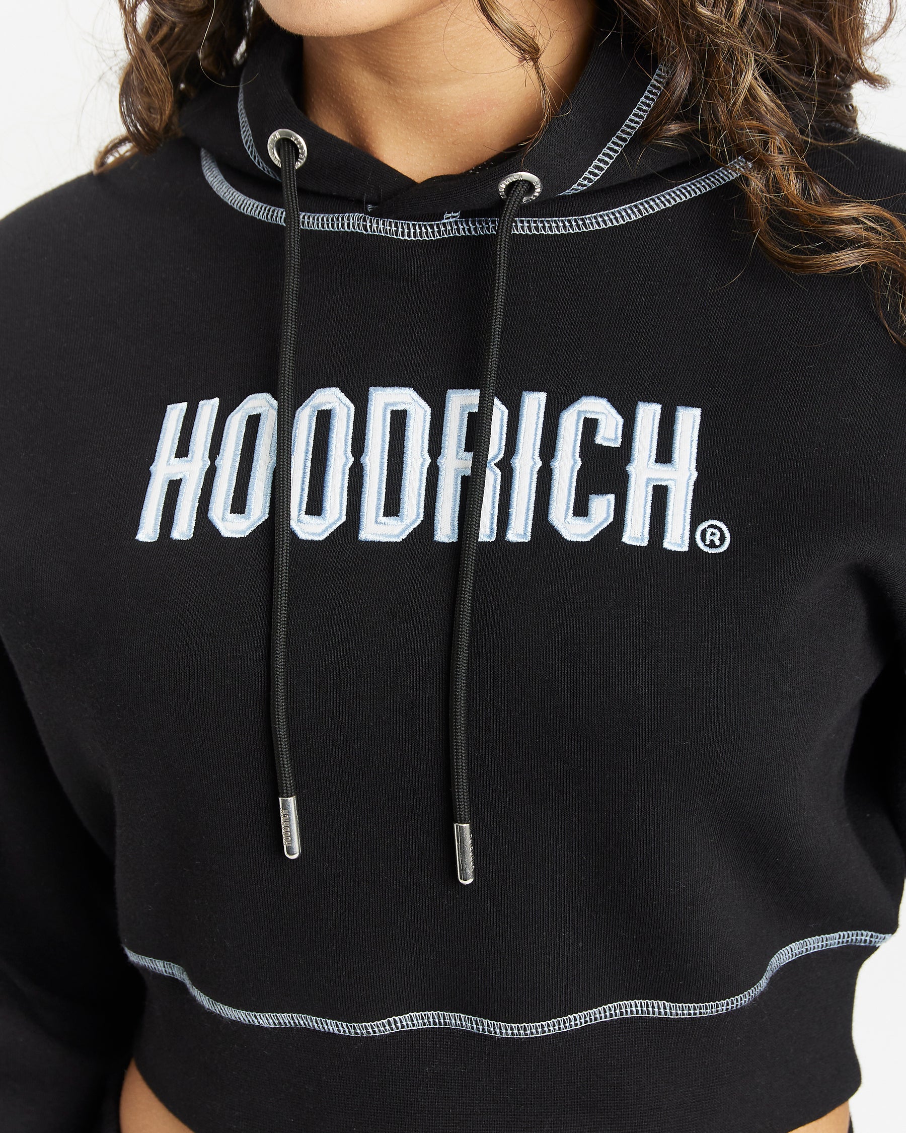 Distinct Cropped Hoodie - Black/White/Blue