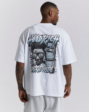 We Make Noise Oversized T-Shirt - White/Black/Blue