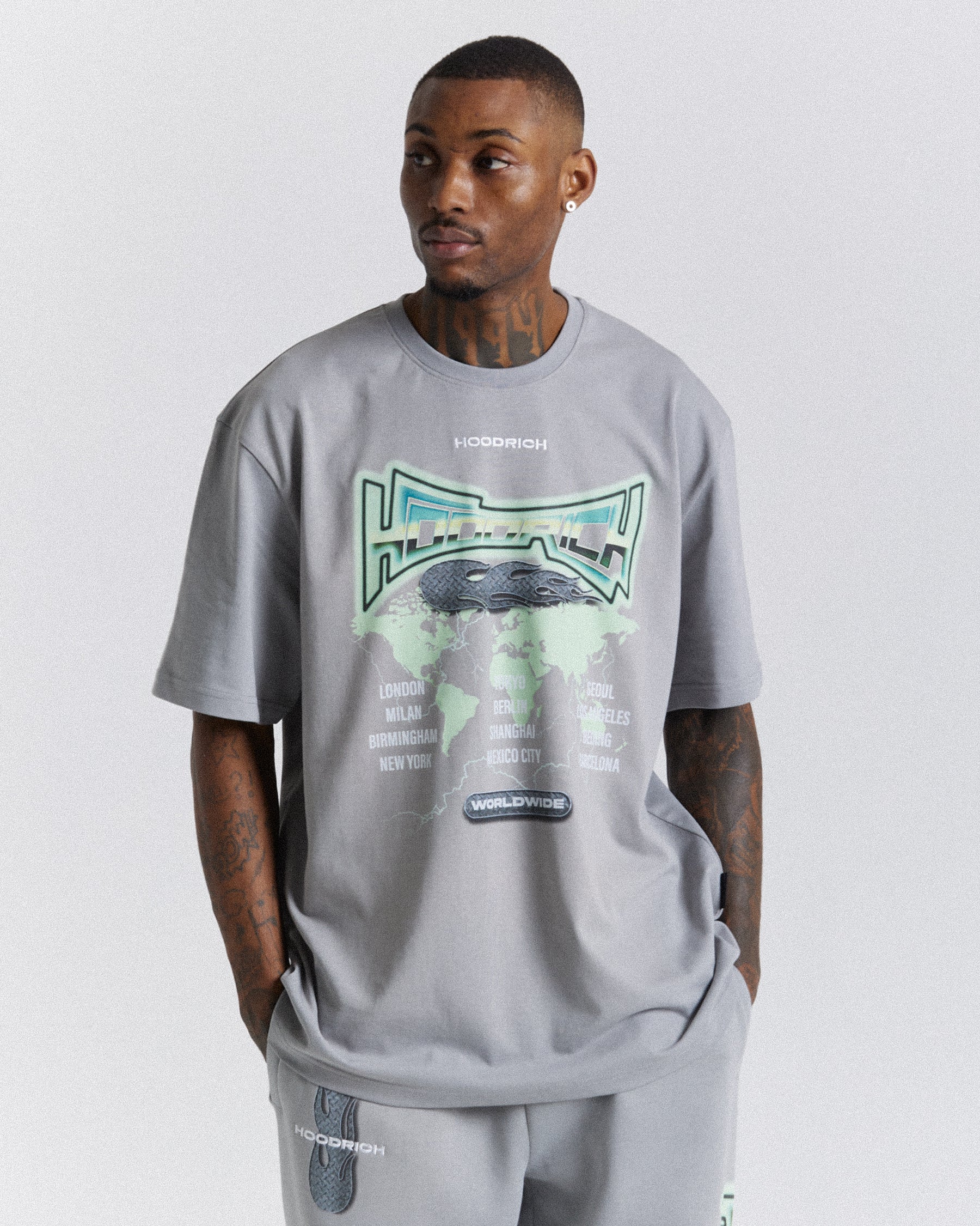 Worldwide Oversized T-Shirt - Grey/White/Green