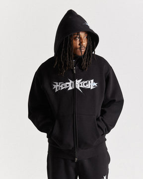 Triluxe Oversized Zip Through Hoodie - Black/White