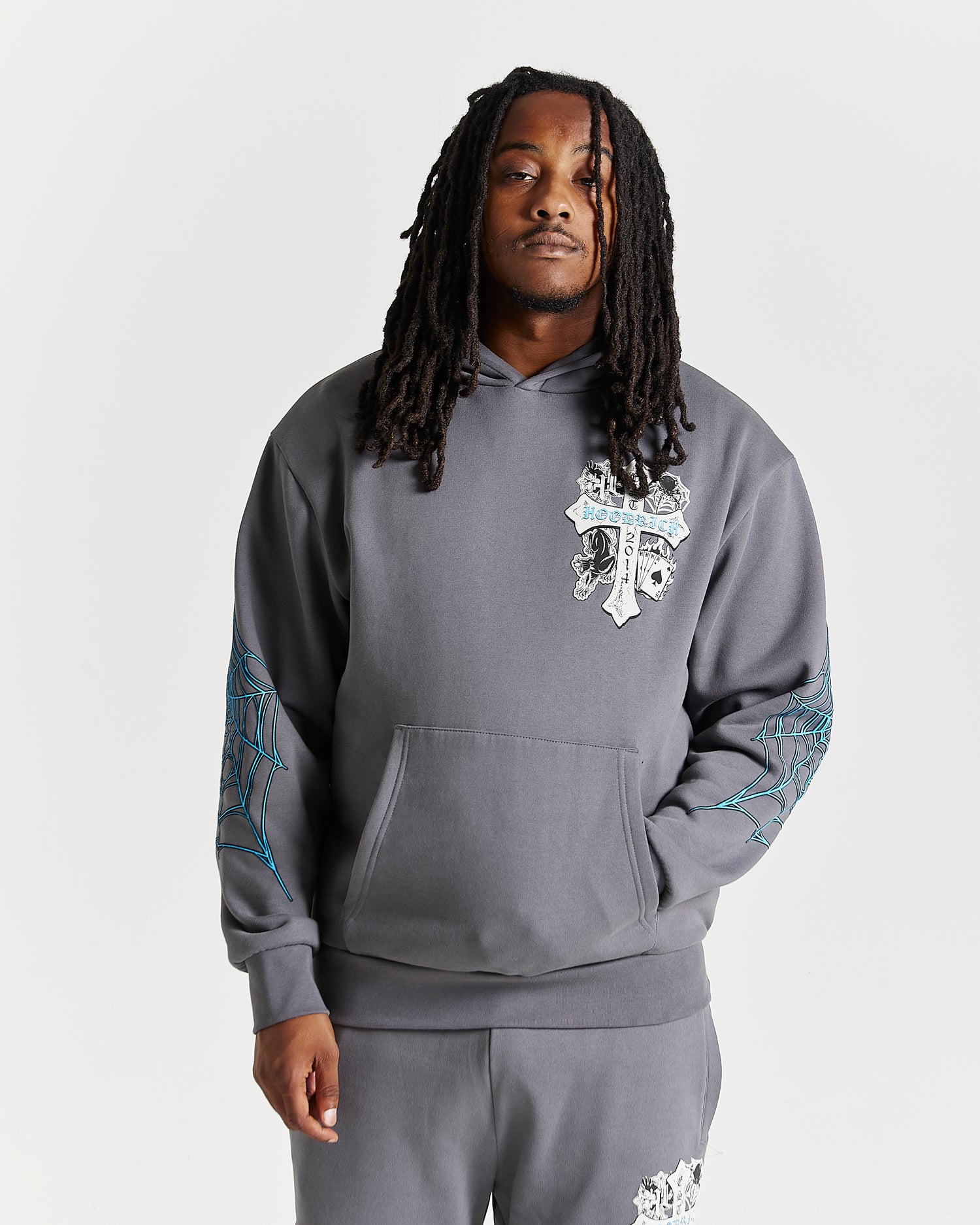 Cross Oversized Hoodie - Grey/Blue