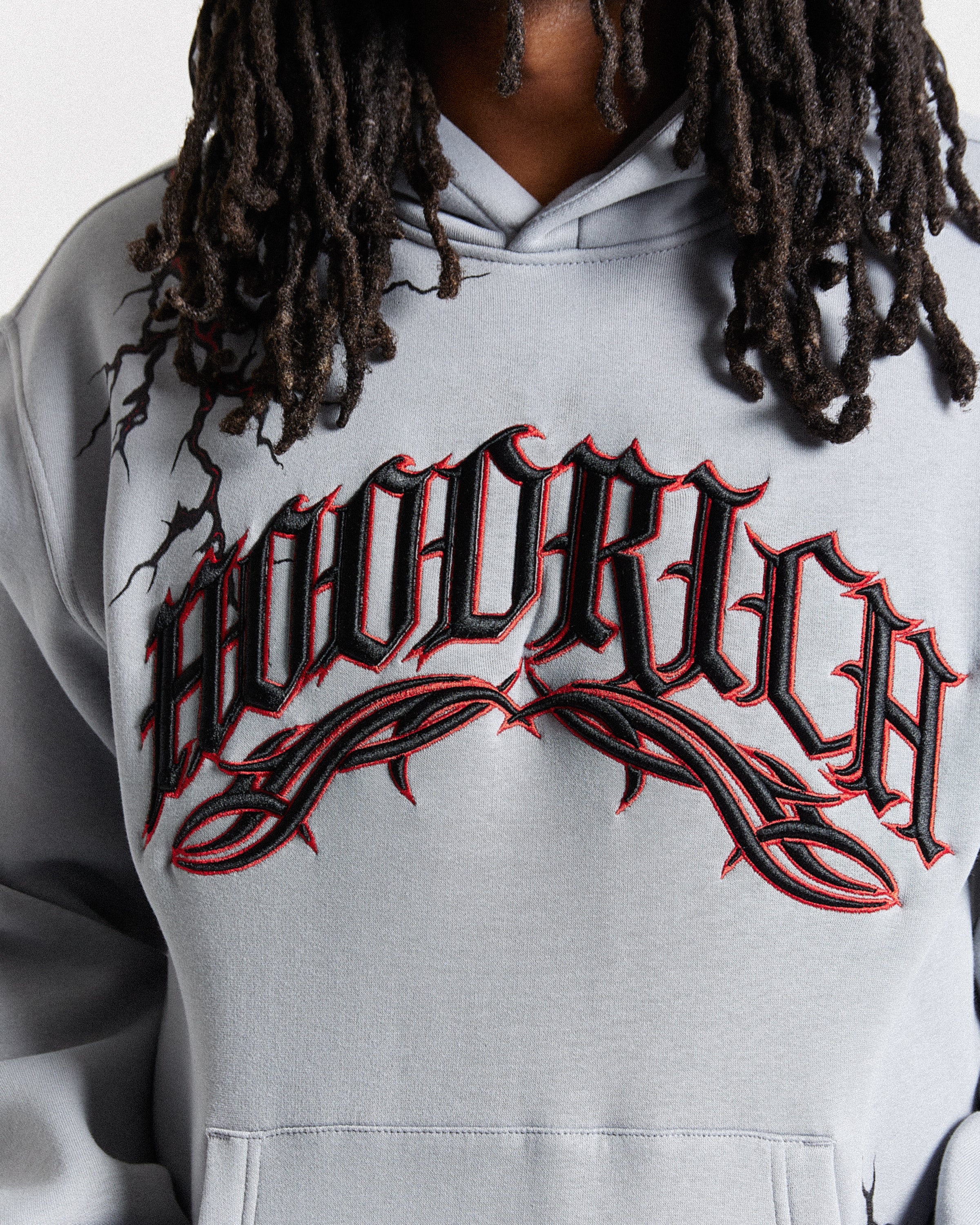 Dark Oversized Hoodie - Grey/Black/Red