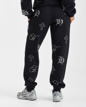 Crystal Joggers - Black/Silver Rhinestone