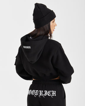 Dusk Relaxed Zip Cropped Hoodie - Black/White