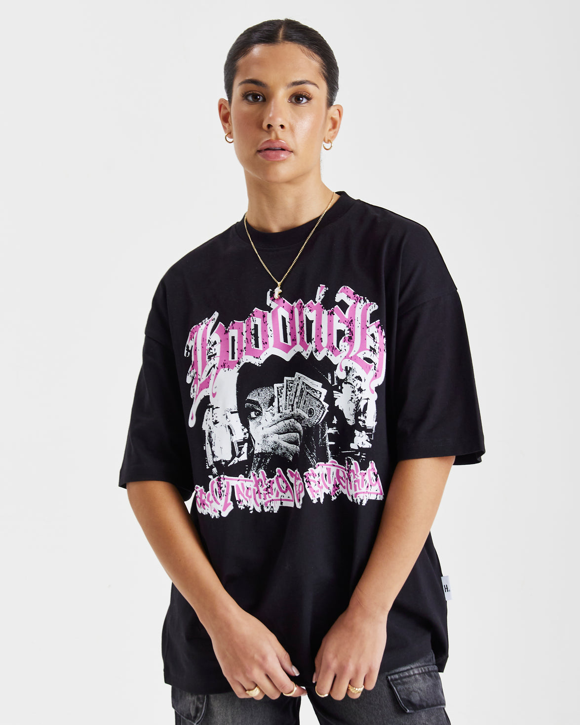 Sketch Money Oversized T-Shirt - Black/White/Pink