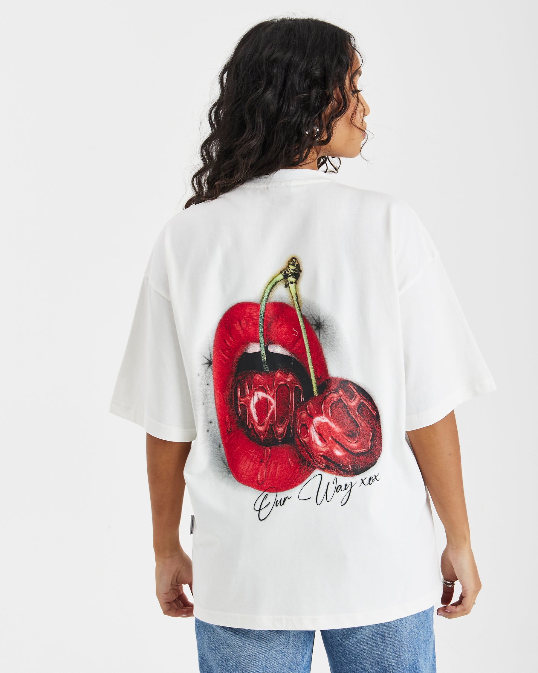 Cherries Oversized T-Shirt - White/Black/Red