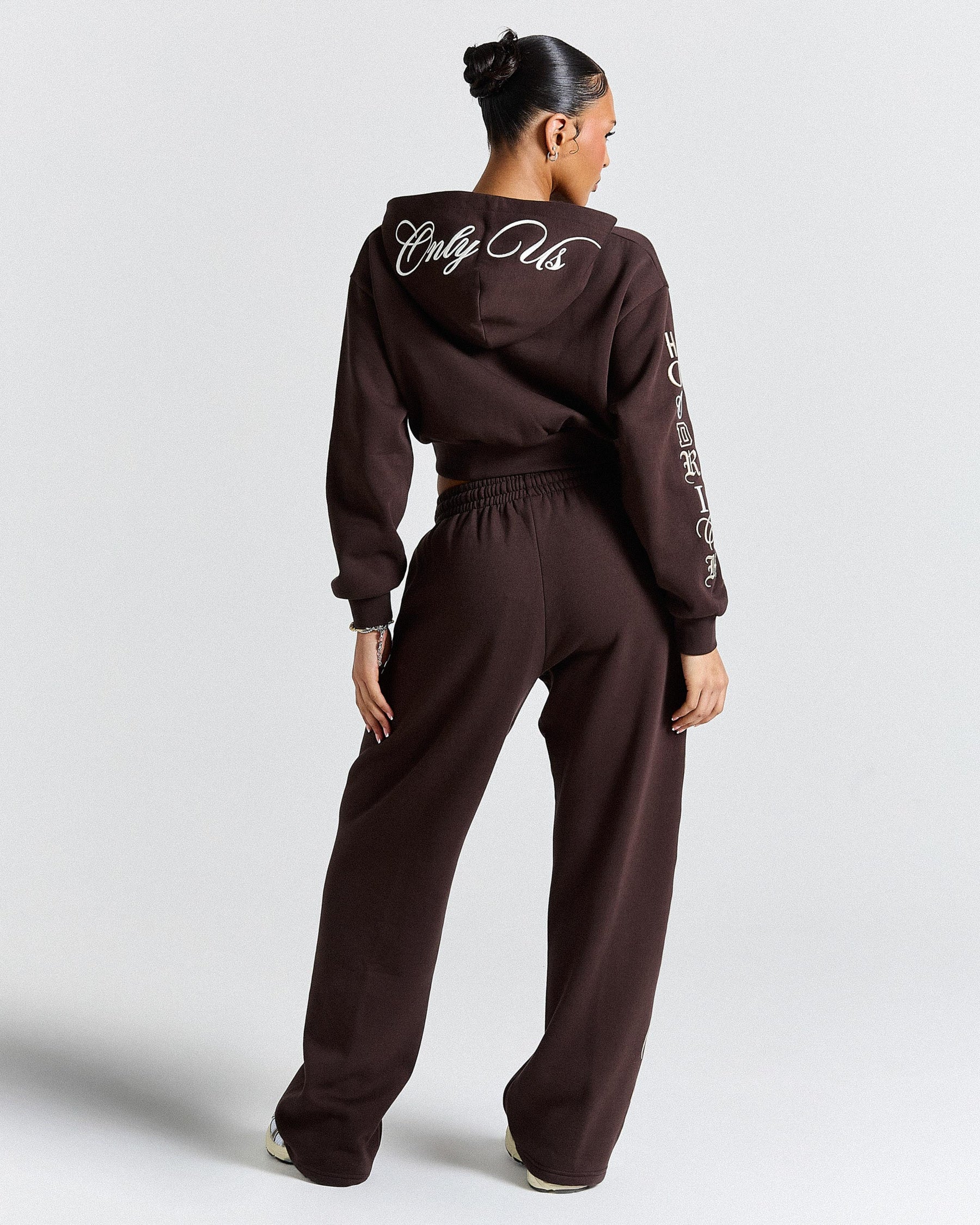 Calor Cropped Zip Hoodie - Brown/White