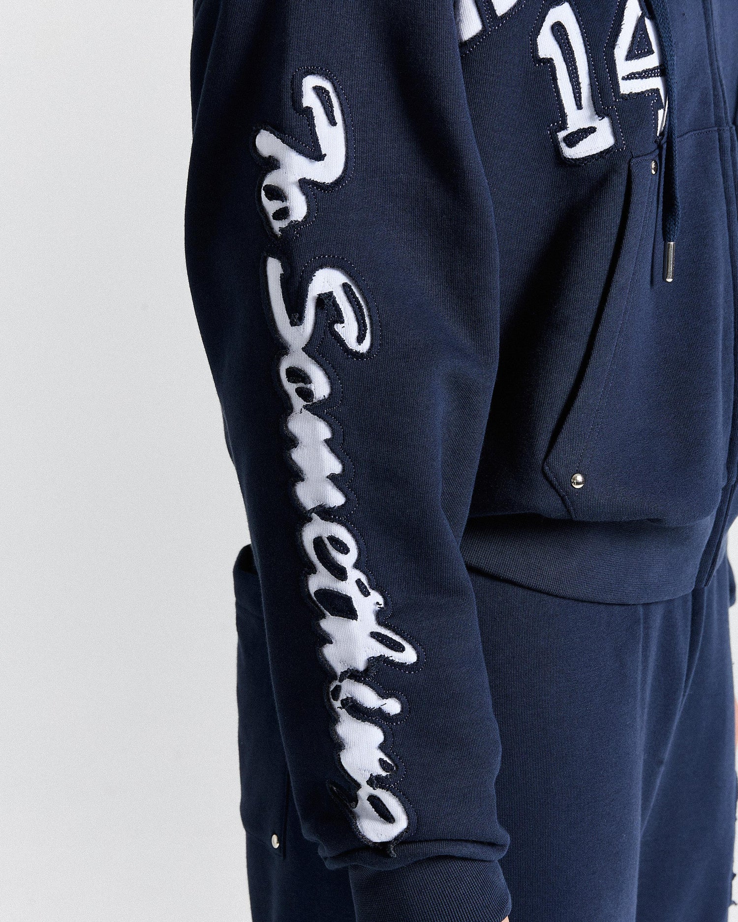 Siren Mid-length Zip Hoodie - Navy/White