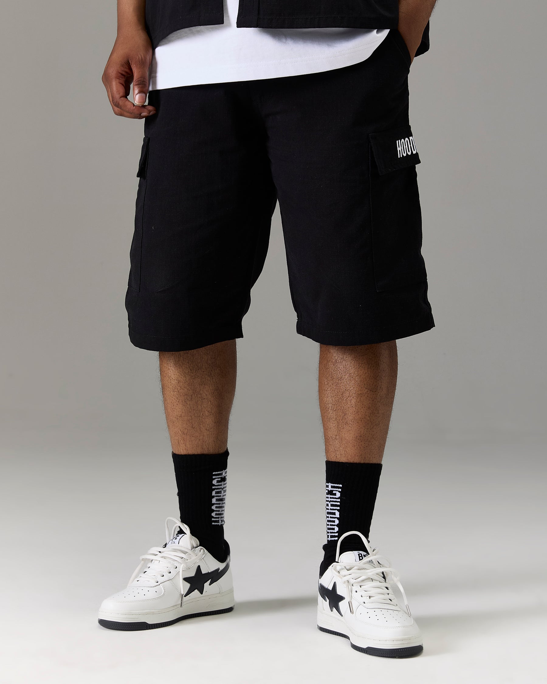 The Winners Circle Ripstop Cargo Shorts - Black/White