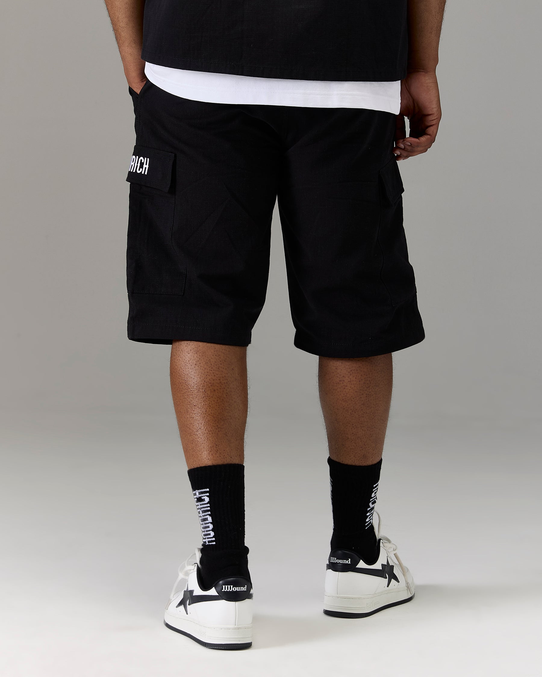 The Winners Circle Ripstop Cargo Shorts - Black/White