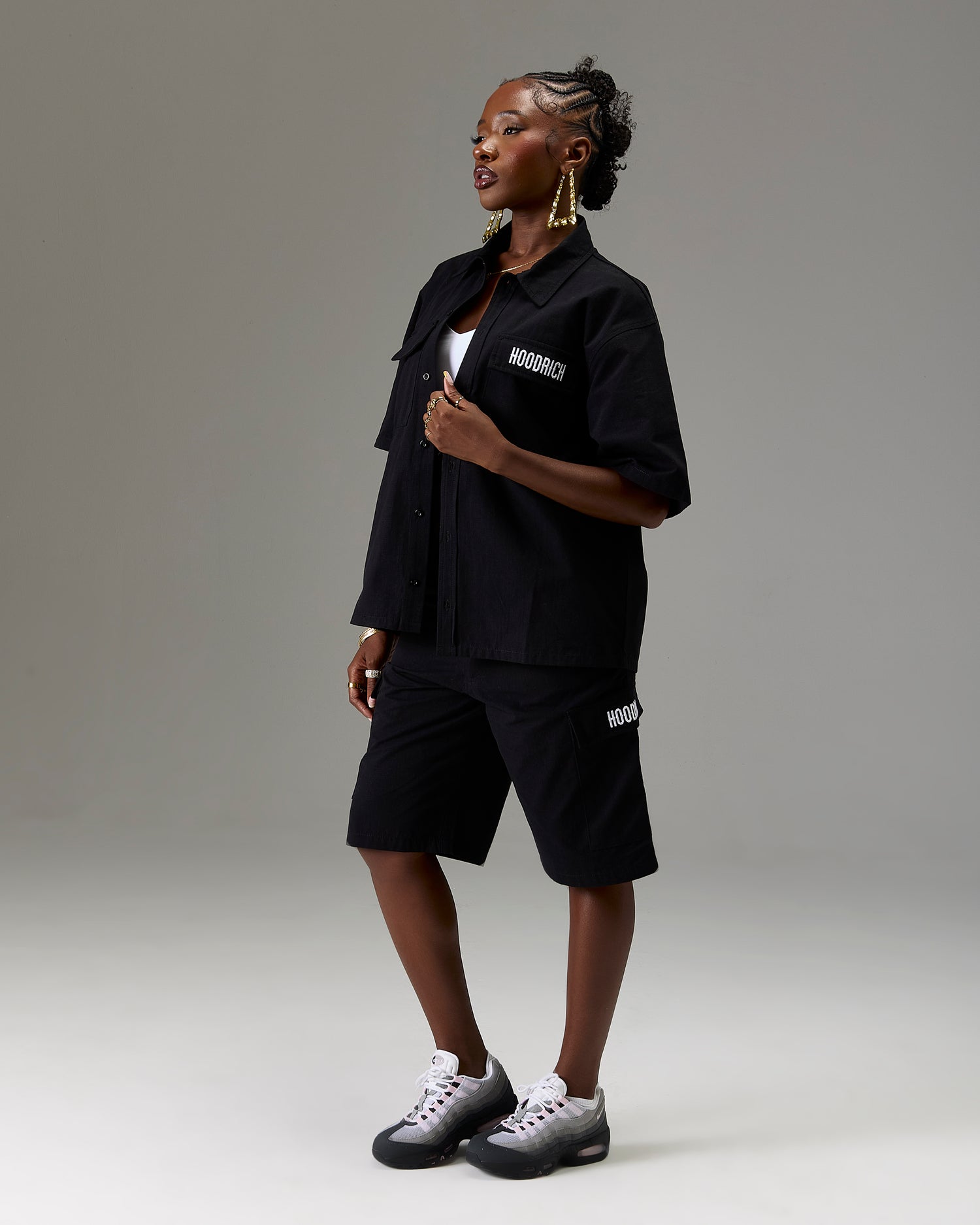 The Winners Circle Ripstop Cargo Shorts - Black/White