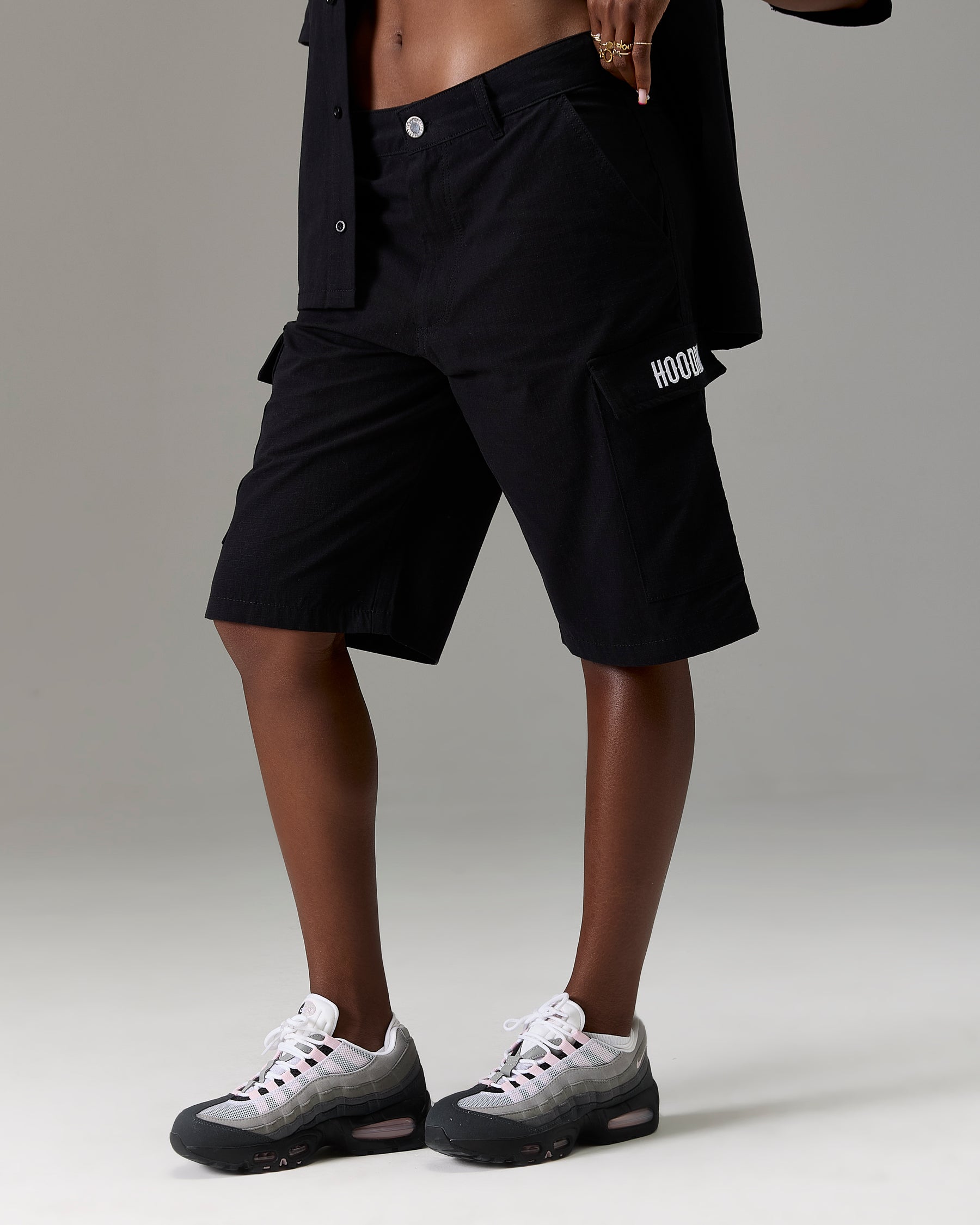 The Winners Circle Ripstop Cargo Shorts - Black/White