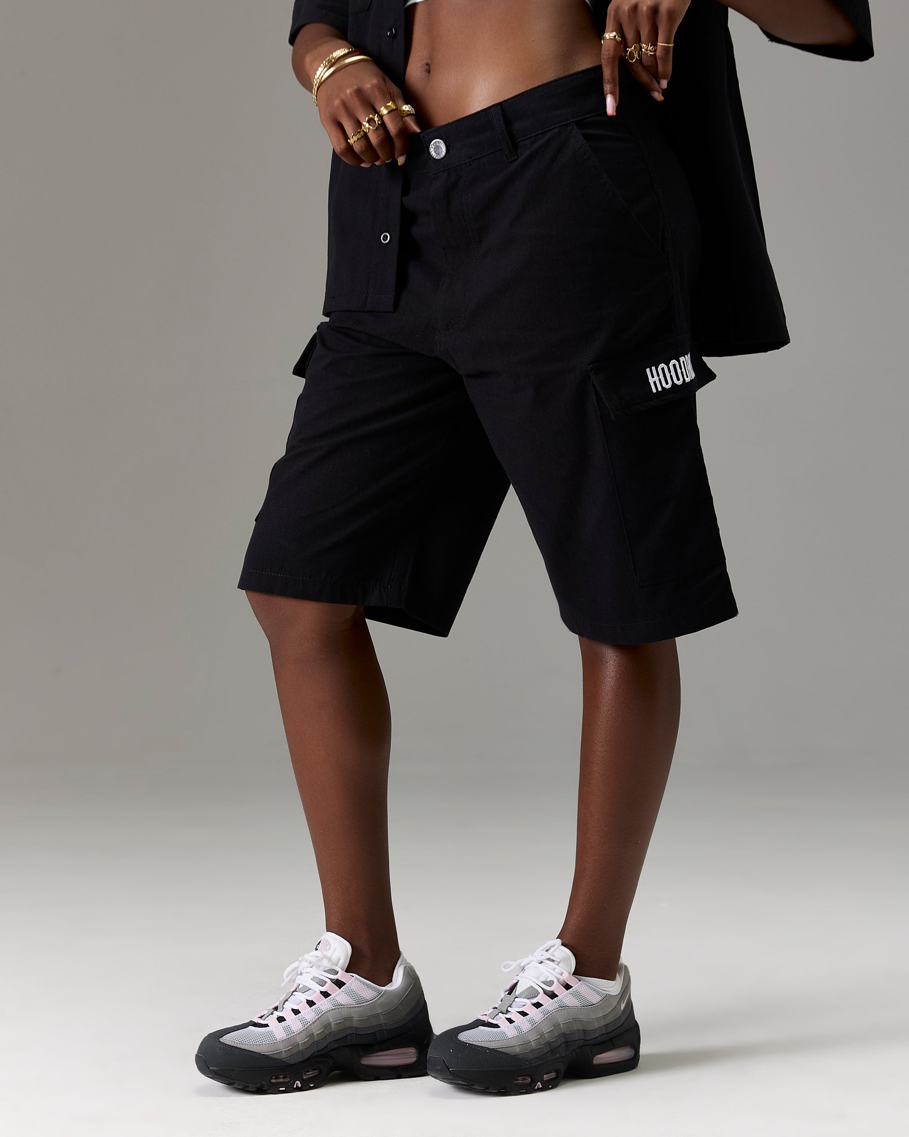 The Winners Circle Ripstop Cargo Shorts - Black/White