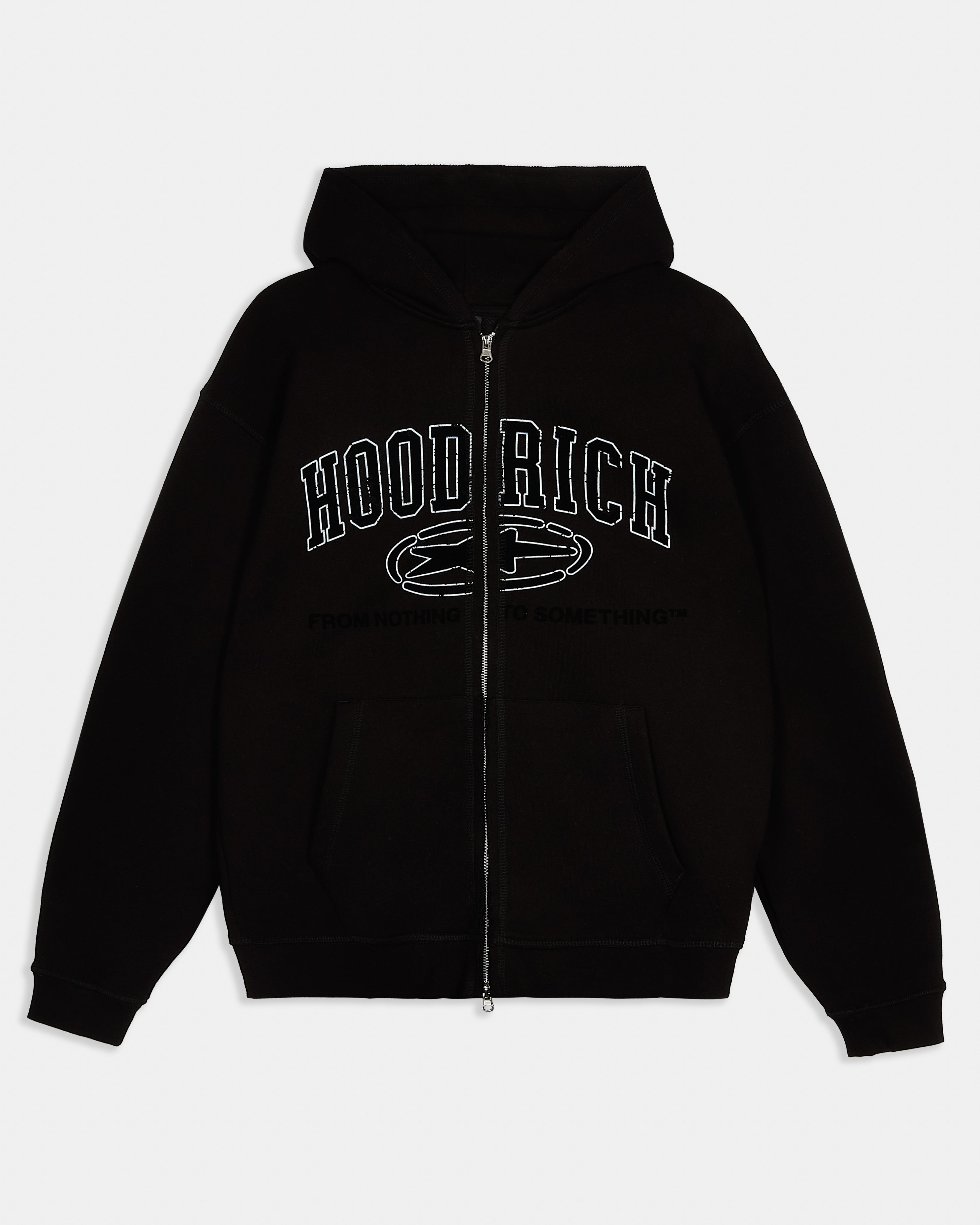 Fray Zip Relaxed Fit Hoodie - Black