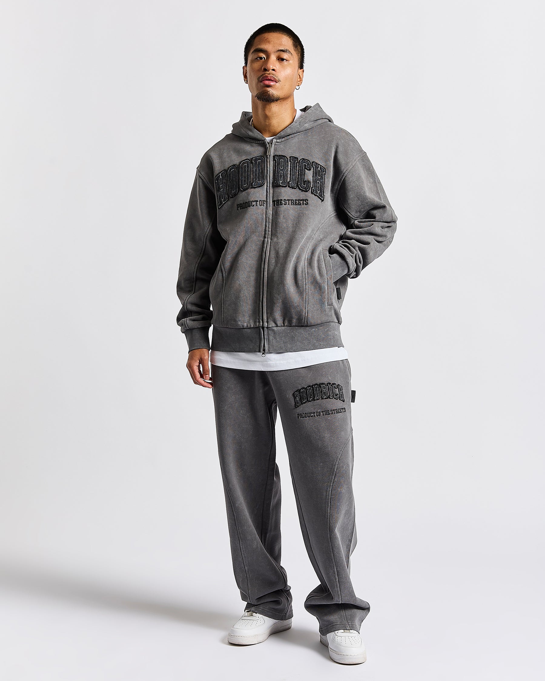 Cursed Oversized Wide Leg Jogger - Grey Wash/Black