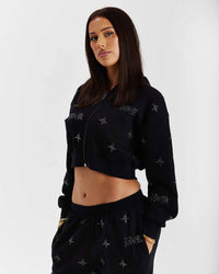 Razor Cropped Zip Hoodie - Black/Silver