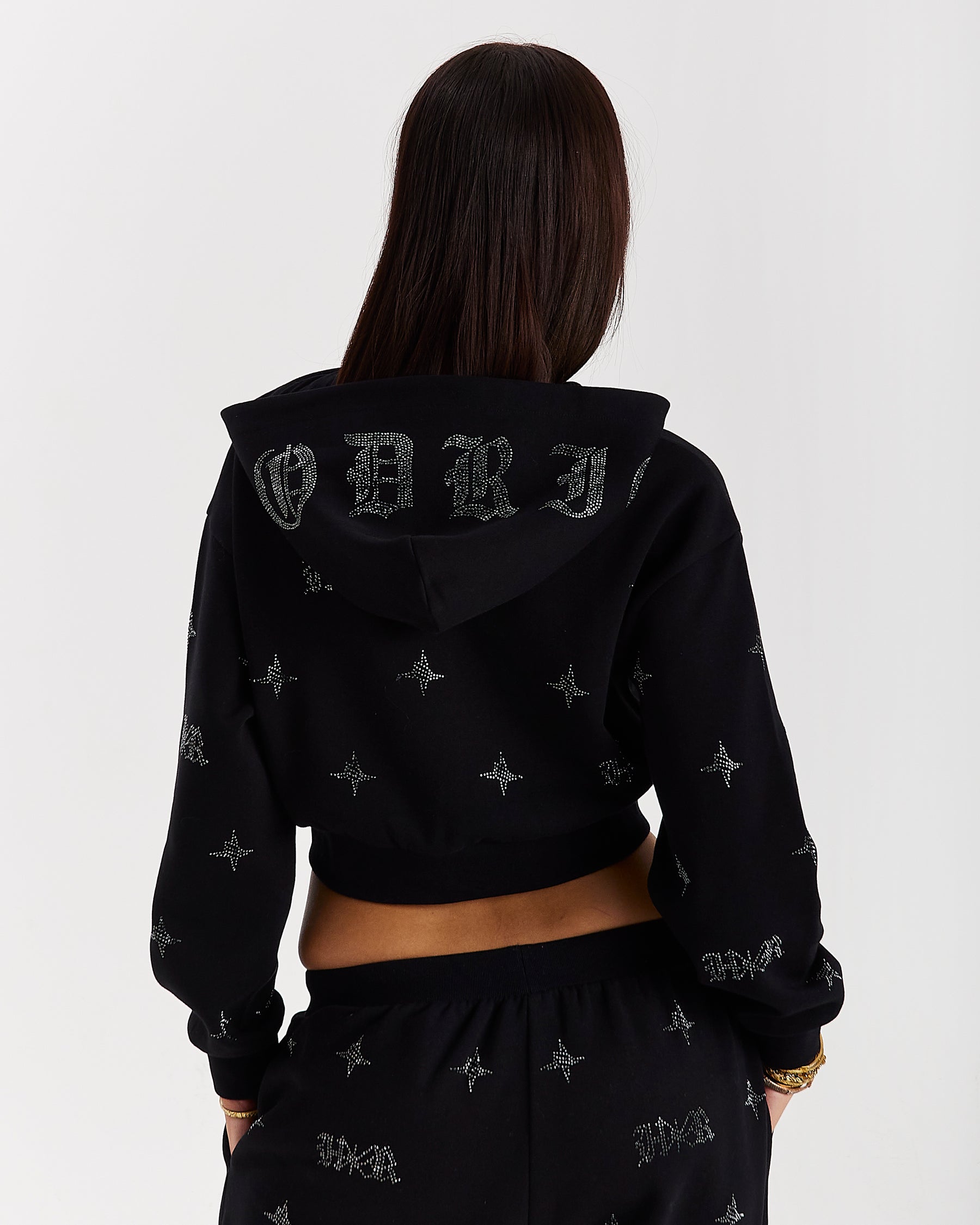 Razor Cropped Zip Hoodie - Black/Silver