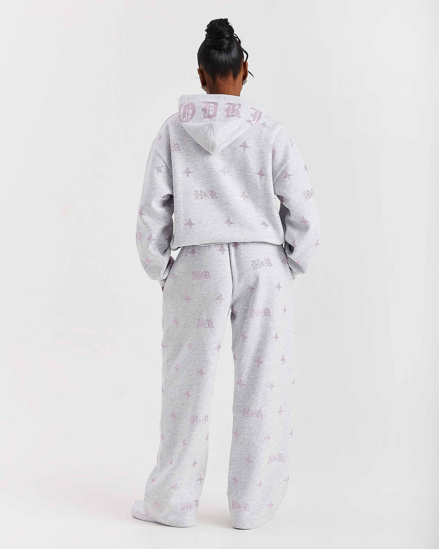 Razor Oversized Wide Leg Joggers - Light Grey/Rhinestone