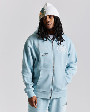 Noir Oversized Zip Hoodie - Blue/White