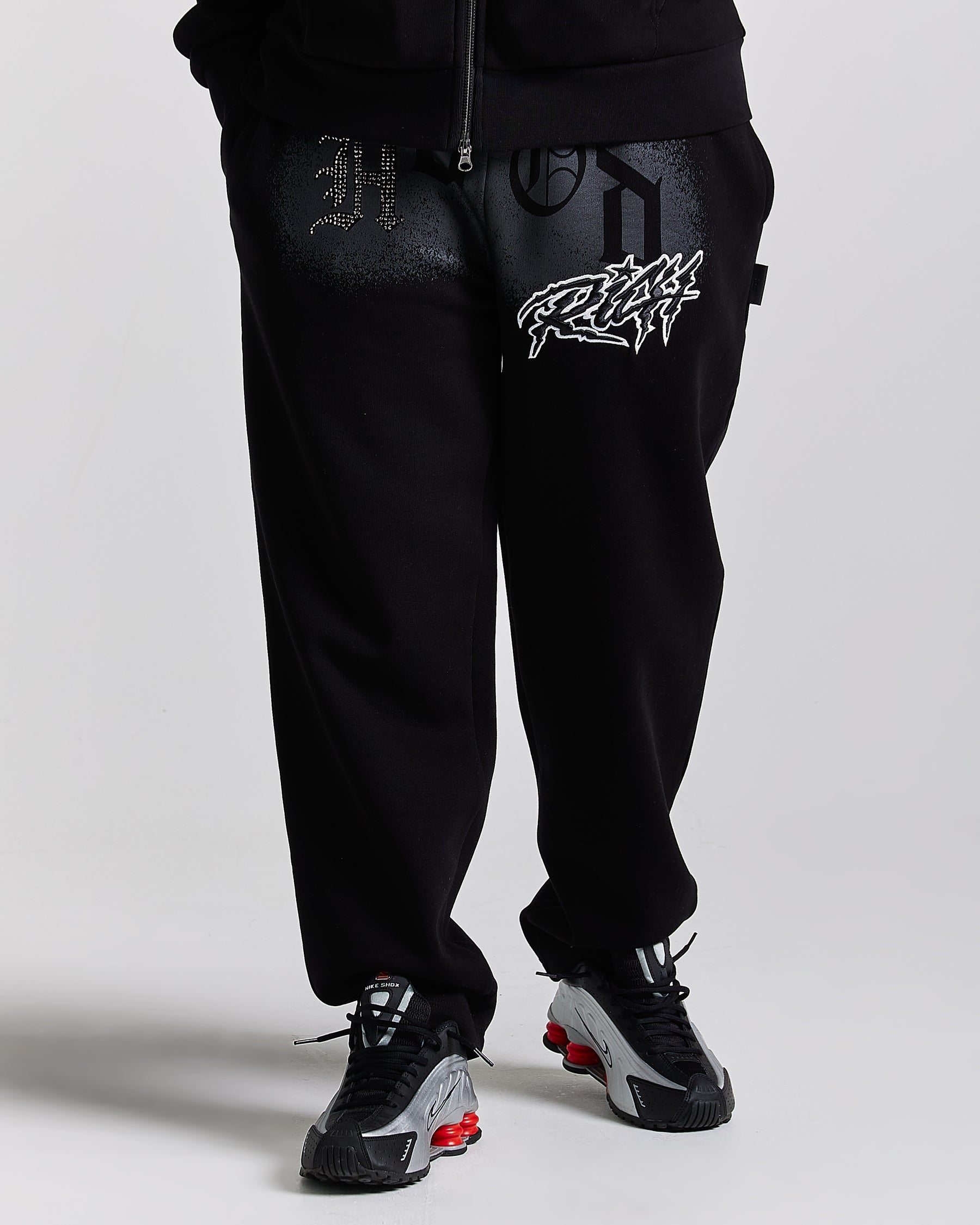 Iron Oversized Open Hem Joggers - Black/Grey/White