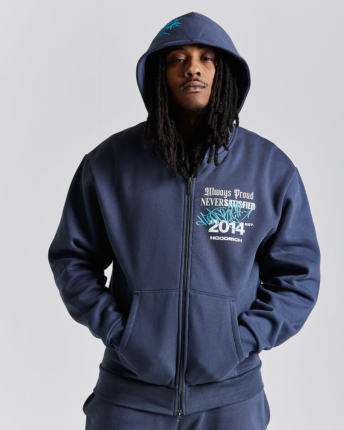 Stamp Tag Oversized Zip Hoodie - Blue/White