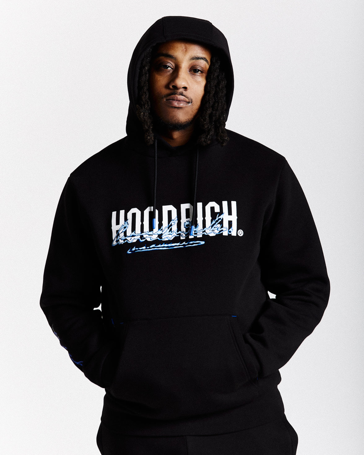 Flames Hoodie - Black/White/Blue
