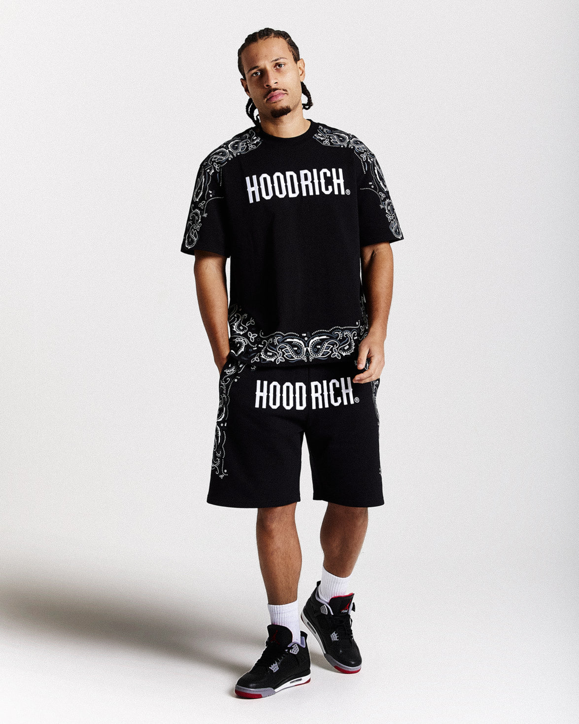 Motif Oversized Shorts - Black/White/Grey
