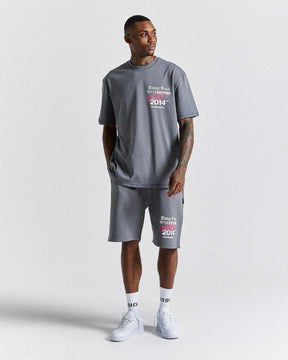 Stamp Tag Oversized Shorts - Grey/White/Pink
