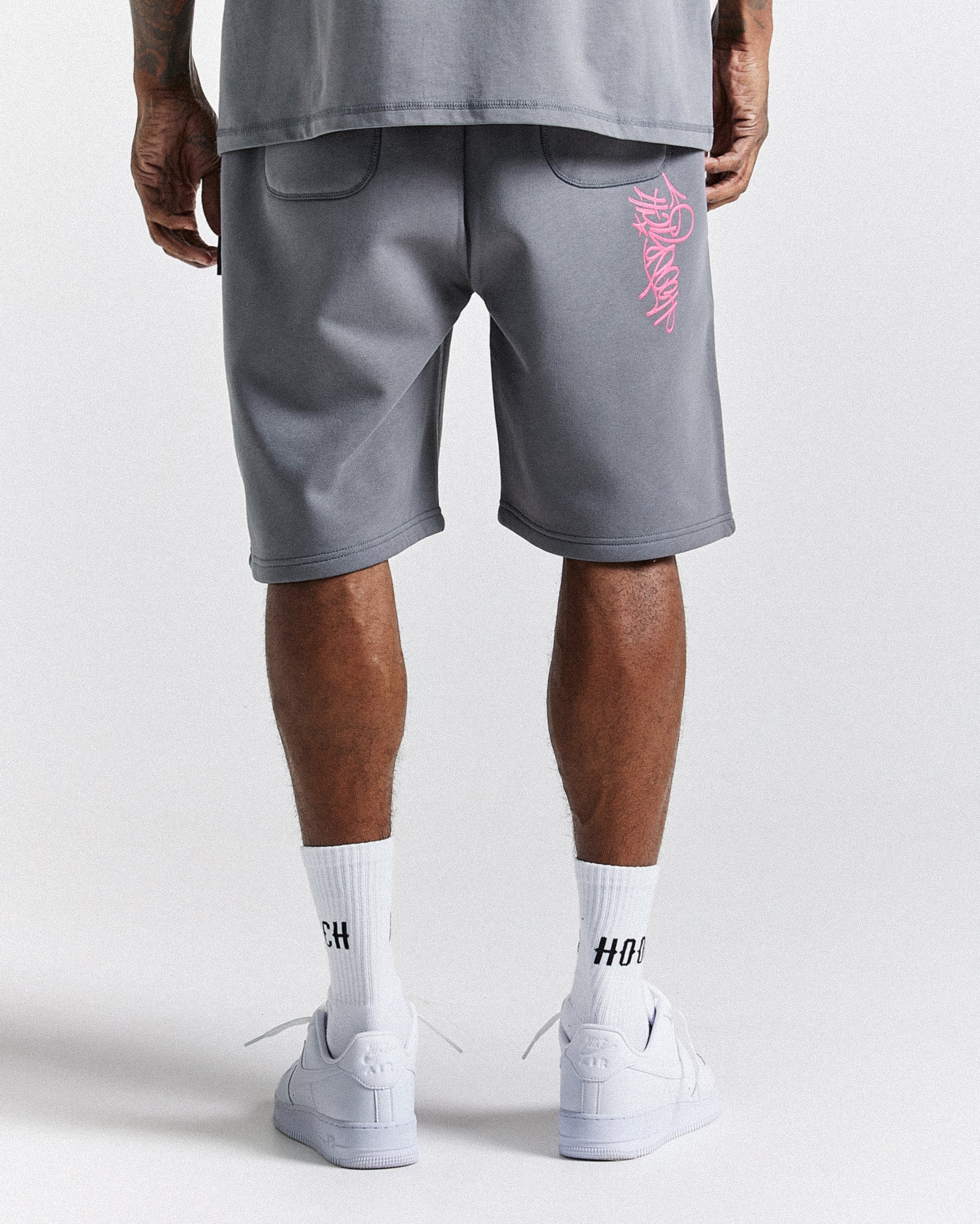 Stamp Tag Oversized Shorts - Grey/White/Pink