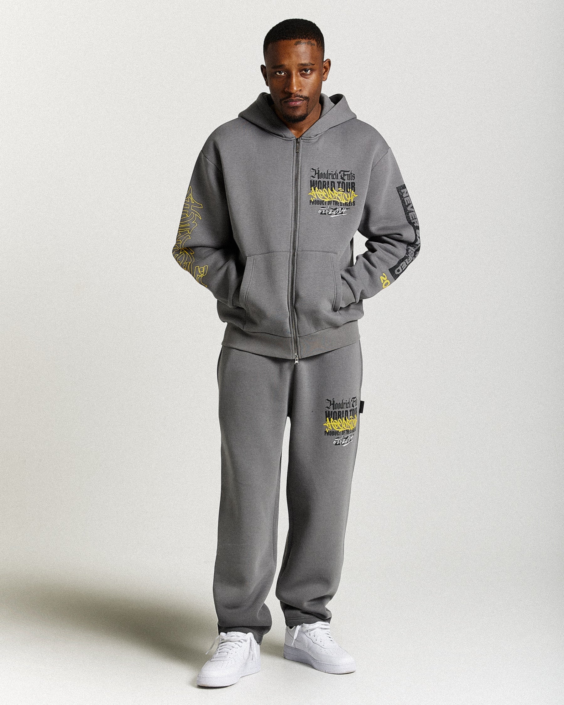 Stamp Tour Oversized Zip Hoodie - Grey/Black/Yellow