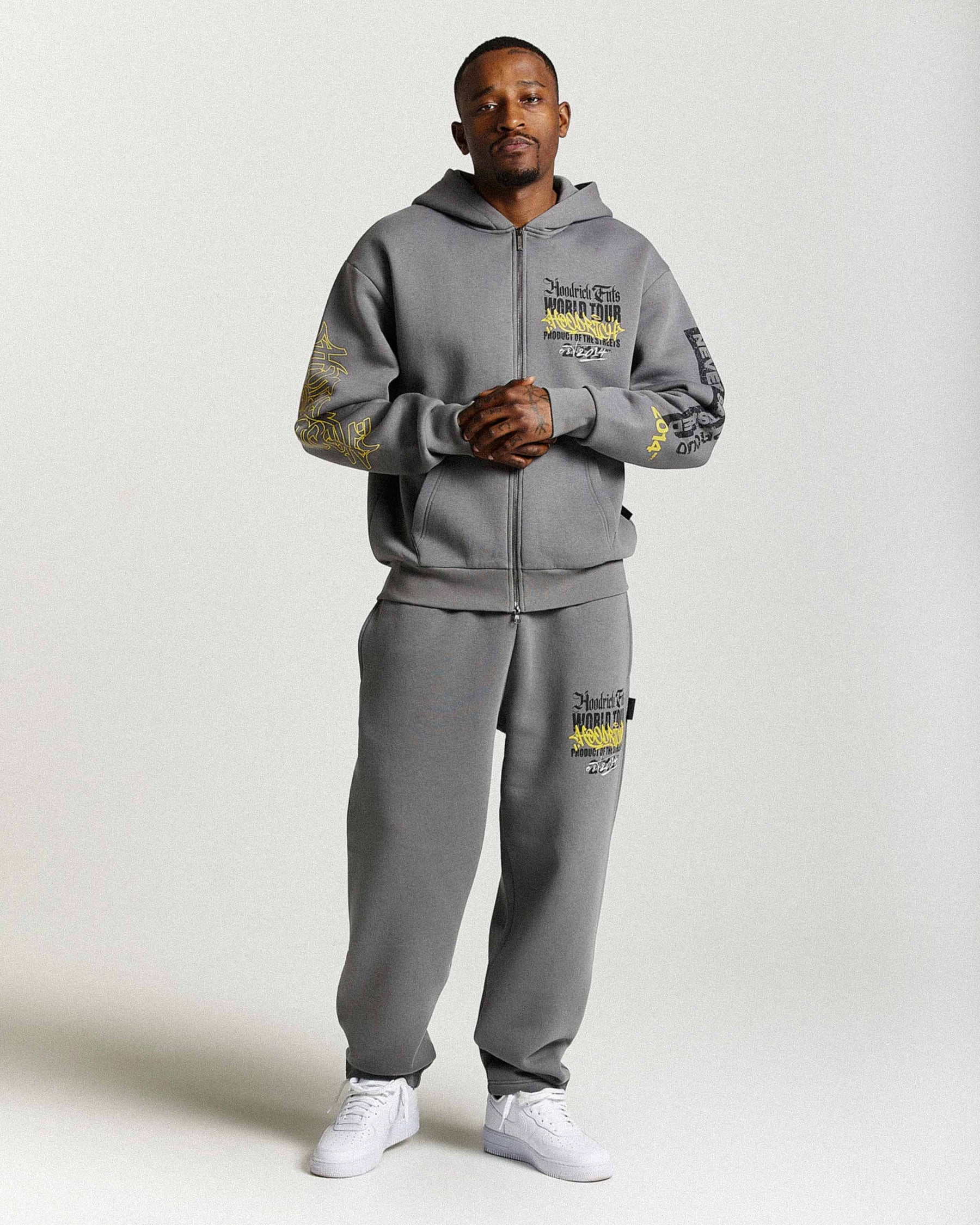 Stamp Tour Oversized Zip Hoodie - Grey/Black/Yellow
