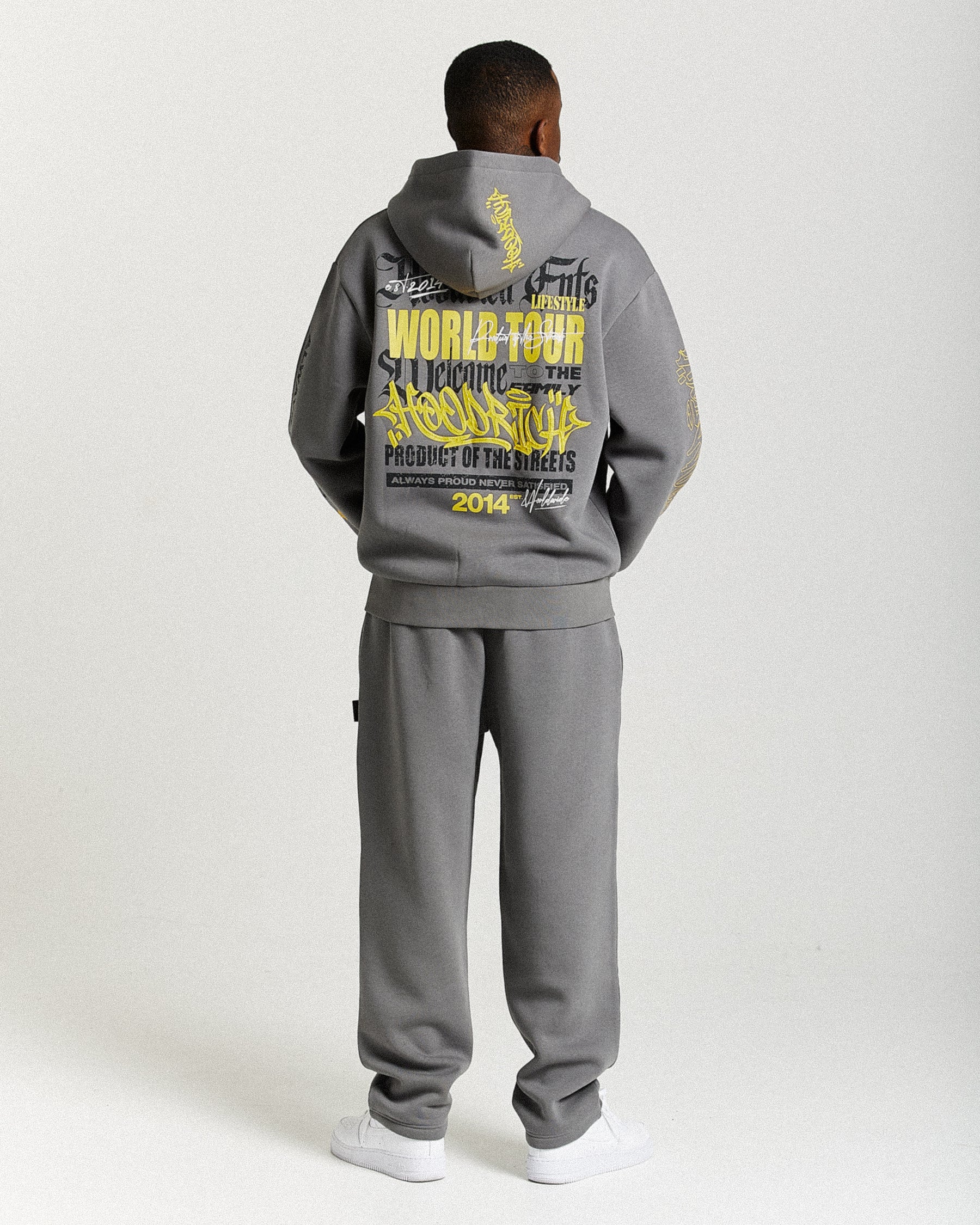 Stamp Tour Oversized Zip Hoodie - Grey/Black/Yellow