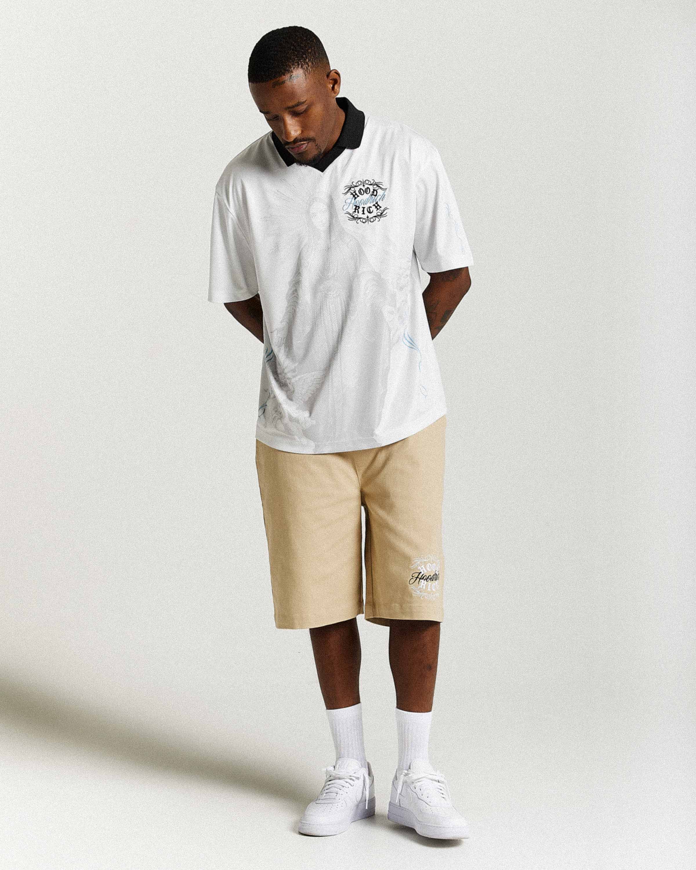 Rito Oversized Football Shirt - Off White/Black/Blue