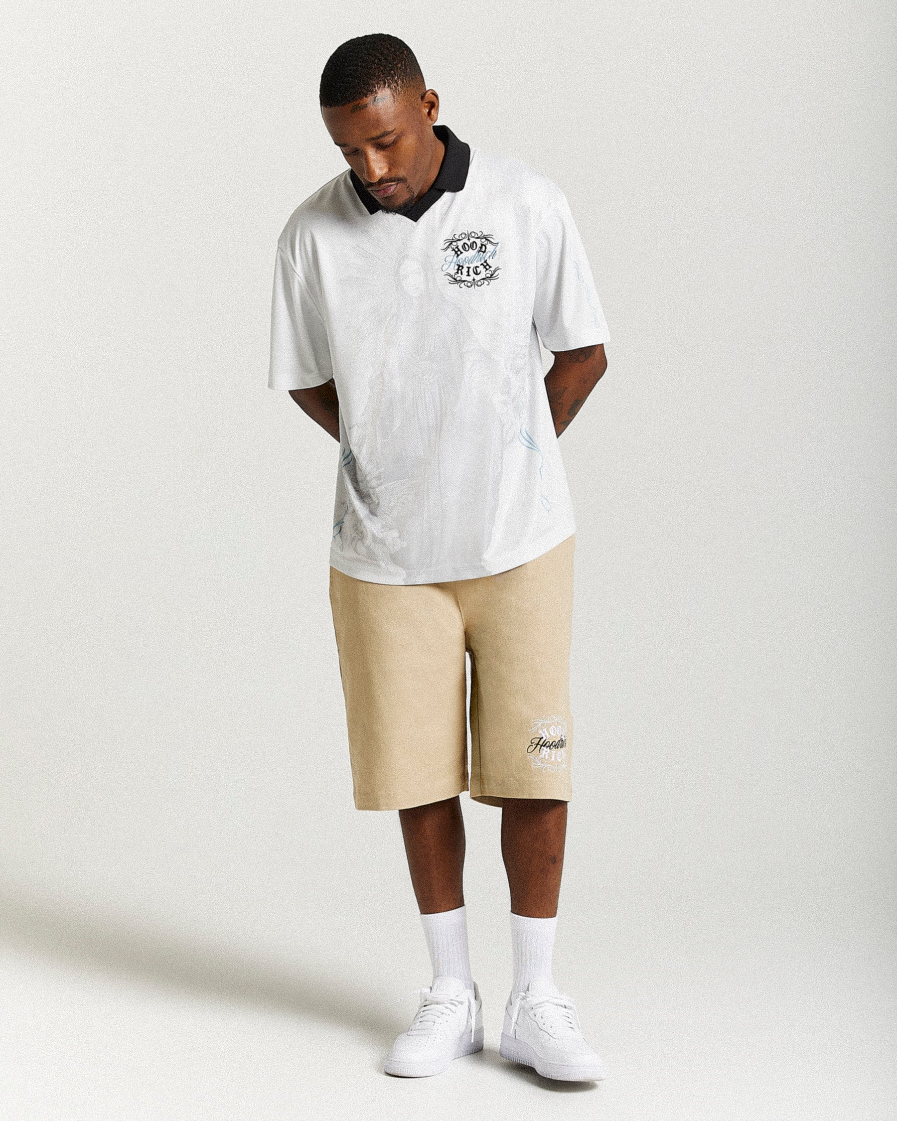 Rito Oversized Football Shirt - Off White/Black/Blue